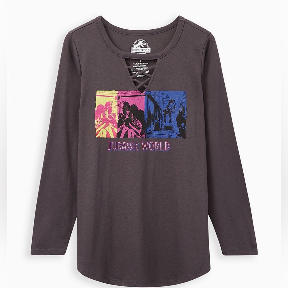 Torrid Jurassic World Raptor Grey Lattice Long Sleeve Top